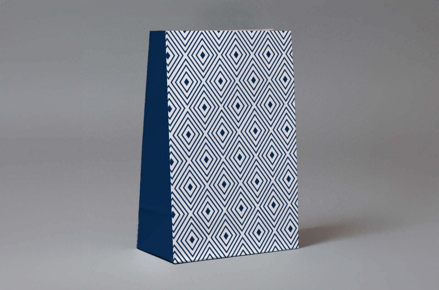 Sac papier soufflet bleu et motif géométrique bleu