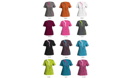 Blouses bicolores disponibles en plusieurs coloris, avec un liseré de couleur contrastante.